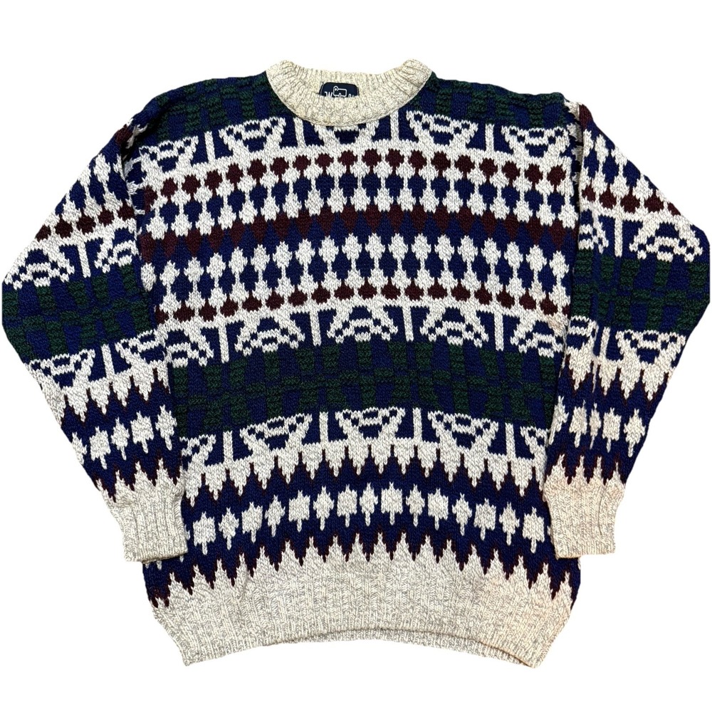 Vintage 90s Woolrich Wool Blend Multicolor Knit Crewneck Sweater Size L